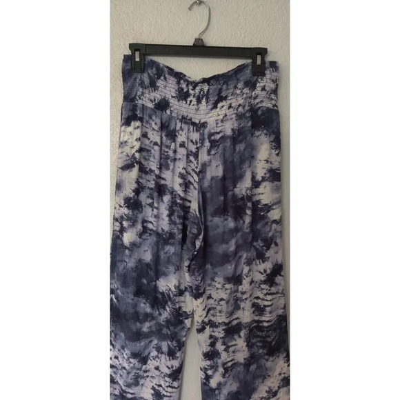 Tie Dye Wide Leg High Rise Rayon Pull On Beachy Pants Sz S Navy Casual - Picture 5 of 6